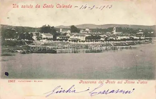 AK / Ansichtskarte Sesto Calende Varese Lombardia IT Panorama dal Ponte sul Fiume Ticino