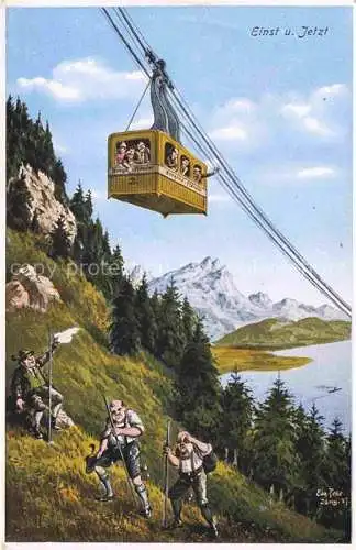 AK / Ansichtskarte BREGENZ Vorarlberg Bodensee Schwebebahn auf den Pfaender einst und jetzt Felle Kuenstlerkarte