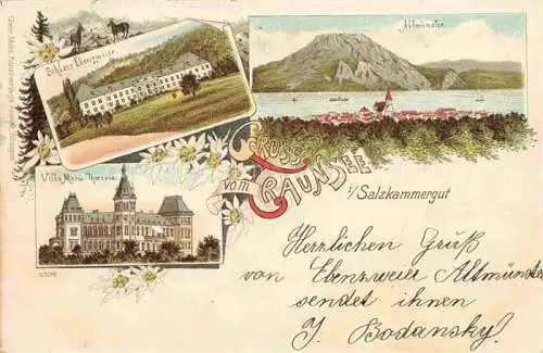 AK / Ansichtskarte Traunsee Traunstein Gmunden Salzkammergut AT Panorama Schloss Ebenzweier Villa Maria-Theresia Litho