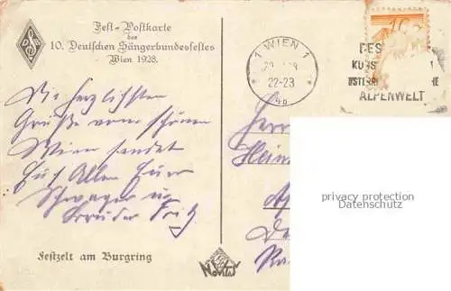 AK / Ansichtskarte WIEN AT Festzelt am Burgrind Fest-Postkarte des 10. Deutschen Saengerbundesfestes Kuenstlerkarte
