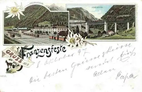 AK / Ansichtskarte Franzensfeste Fortezza Bolzano IT Stationsgebaeude Bahnhof Hohe Bruecke Litho