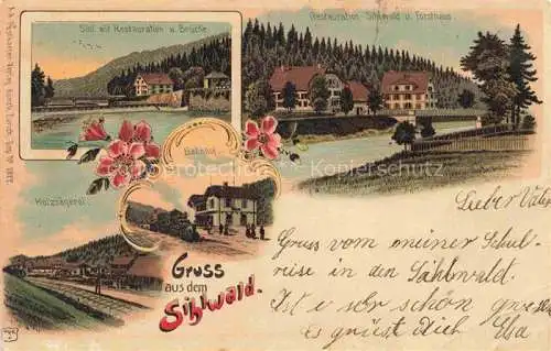 AK / Ansichtskarte Sihlwald Zuerich ZH Restauration Bruecke Forsthaus Bahnhof Holzsaegerei Litho