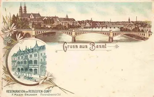 AK / Ansichtskarte BASEL BS Stadtpanorama Bruecke Restauration zur Rebleuten-Zunft Litho