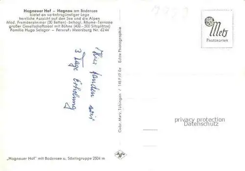 AK / Ansichtskarte Hagnau Bodensee Hagnauer Hof Panorama Blick ueber den See Schweizer Alpen