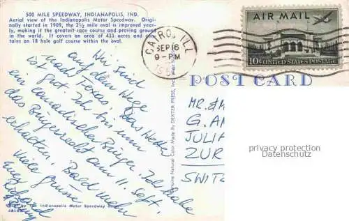AK / Ansichtskarte Indianapolis Indiana USA 500 Mile Speedway Fliegeraufnahme