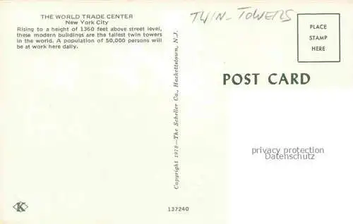 AK / Ansichtskarte NEW YORK City USA World Trade Center Twin Towers