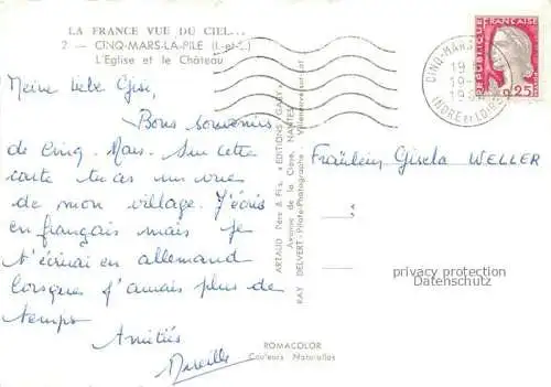 AK / Ansichtskarte Cinq-Mars-la-Pile Chinon 37 Indre-et-Loire Eglise Château vue aérienne