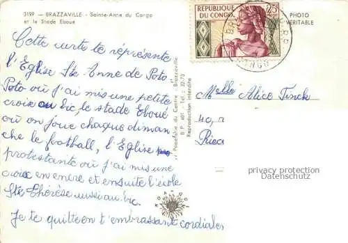 AK / Ansichtskarte Brazzaville Kongo Eglise Sainte Anne du Congo et Stade Eboué vue aérienne