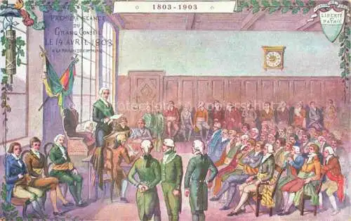 AK / Ansichtskarte LAUSANNE VD Première Séance du Grand Conseil 14 Avril 1803 à la Maison de Commune Peinture Kuenstlerkarte