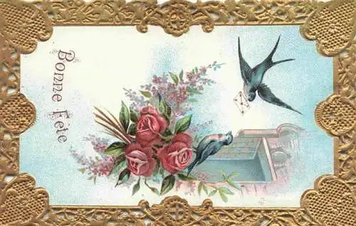 AK / Ansichtskarte Schwalben Swallow Hirondelle Golondria Voegel Birds Oiseaux Brief Bonne Fete 