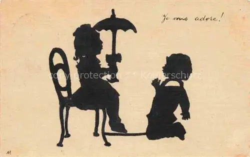 AK / Ansichtskarte Scherenschnitt-AK Schattenbildkarte Shadowbolt Kinder Schirm 