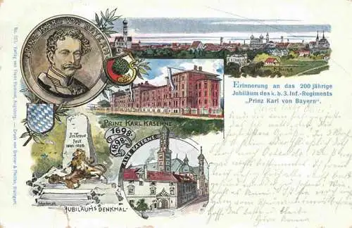 AK / Ansichtskarte AUGSBURG Panorama Prinz Karl von Bayern Kaserne Jubilaeums-Denkmal Litho