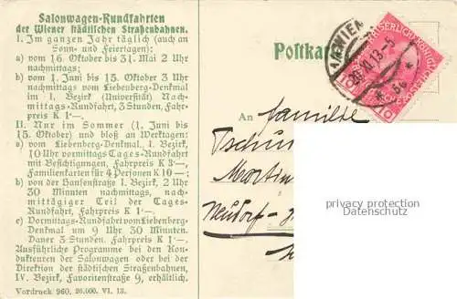 AK / Ansichtskarte WIEN AT Rund um Wien Salonwagen-Rundfahrt Strassenbahn Kuenstlerkarte