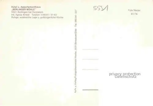 AK / Ansichtskarte Berlingen Eifel Rheinland-Pfalz Hotel und Appartementhaus Berlinger Muehle