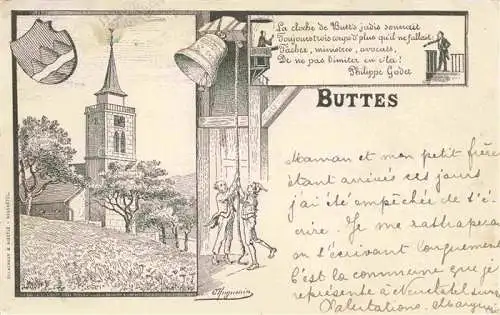 AK / Ansichtskarte Buttes Val-de-Travers NE Eglise Cloche de Butt's Dessing Kuenstlerkarte