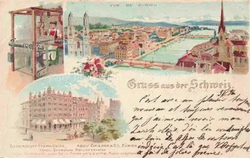 AK / Ansichtskarte ZueRICH  ZH Panorama Seidenstoff-Fabrik Kuenstlerkarte