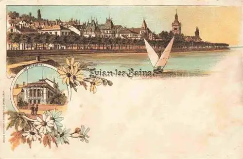 AK / Ansichtskarte Evian-les-Bains 74 Haute-Savoie Ansicht vom See aus Théâtre Kuenstlerkarte