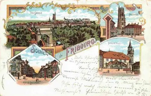 AK / Ansichtskarte FRIBOURG  FR Vue générale Cathédrale Rue de Lausanne Hôtel de Ville Litho