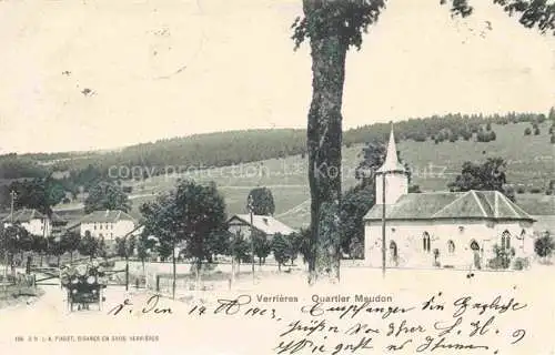 AK / Ansichtskarte Les Verrieres Val-de-Travers NE Quartier Meudon Eglise