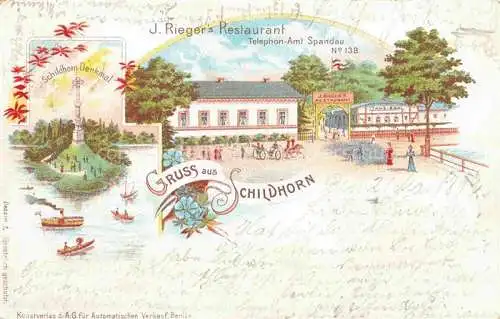 AK / Ansichtskarte Schildhorn Grunewald CHARLOTTENBURG-WILMERSDORF BERLIN J. Rieger's Restaurant Schildhorn-Denkmal Kuenstlerkarte Deutsche Reichspost