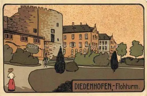 AK / Ansichtskarte Diedenhofen Thionville 57 Moselle Flohturm Kuenstlerkarte