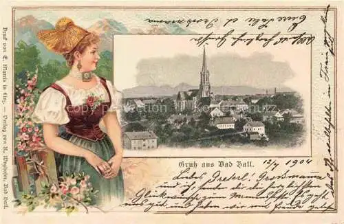 AK / Ansichtskarte Bad Hall Solbad Hall Oberoesterreich AT Stadtpanorama mit Kirche Trachten