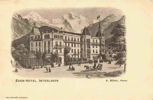 AK / Ansichtskarte INTERLAKEN BE Eden-Hotel Pferdekutsche Alpen Kuenstlerkarte