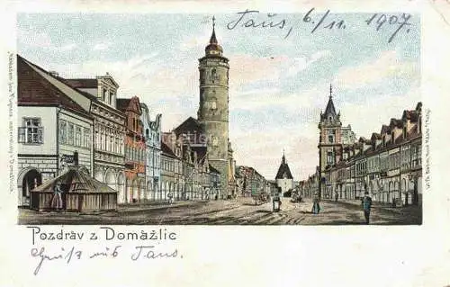 AK / Ansichtskarte Domazlic Domazlice Taus Plzen CZ Motiv im Stadtzentrum Kuenstlerkarte