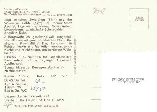 AK / Ansichtskarte Gossenzugen Haus Forellental Hotel Fliegeraufnahme