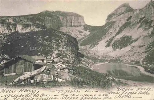 AK / Ansichtskarte Ai Chalets d Ai Leysin VD Tours d'Ai et de Mayen et lac d'Ai