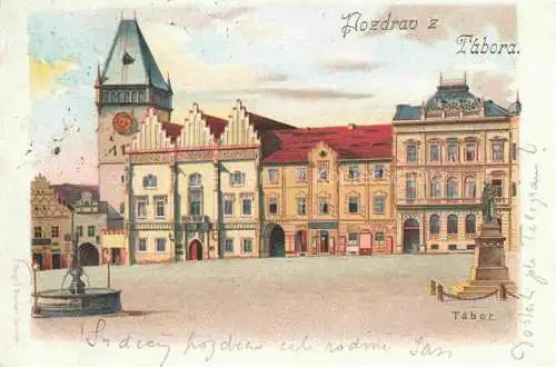 AK / Ansichtskarte Tabor  CZ Hlavni namesti s radnici Marktplatz Rathaus Kuenstlerkarte