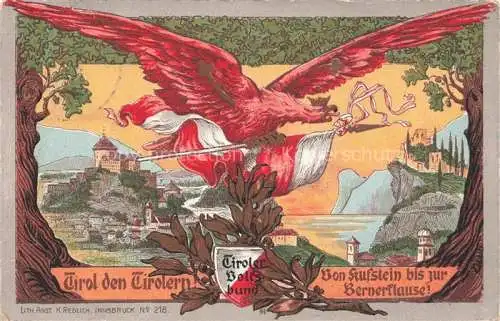 AK / Ansichtskarte KUFSTEIN Tirol AT Tirol den Tirolern Tiroler Volksbund von Kufstein bis zur Bernerklause Wappen Adler Kuenstlerkarte