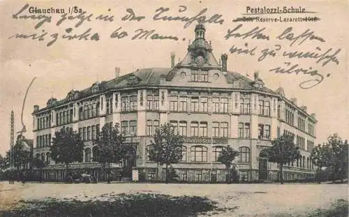AK / Ansichtskarte Glauchau Sachsen Pestalozzi-Schule zur Zeit Reserve-Lazarett 1948