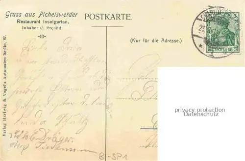 AK / Ansichtskarte Pichelswerder Insel Spandau BERLIN Restaurant Inselgarten Biergarten