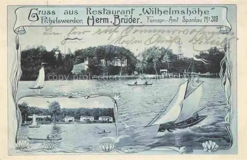 AK / Ansichtskarte Pichelswerder Insel Spandau BERLIN Restaurant Wilhelmshoehe am Wasser