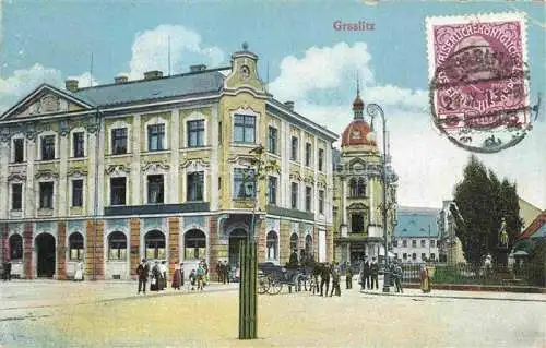 AK / Ansichtskarte Graslitz Kraslice Karlovy Vary Kraj CZ Gebaeude im Zentrum