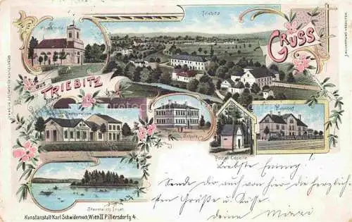AK / Ansichtskarte Triebitz Trebovice PARDUBICE Pardubitz CZ Panorama Kirche Bahnhof Restauration Sternteich Insel Schule Kapelle Litho