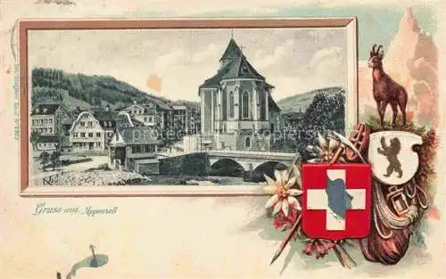 AK / Ansichtskarte Appenzell-Stadt IR Teilansicht mit Kirche Bilderrahmen Wappen Gemse
