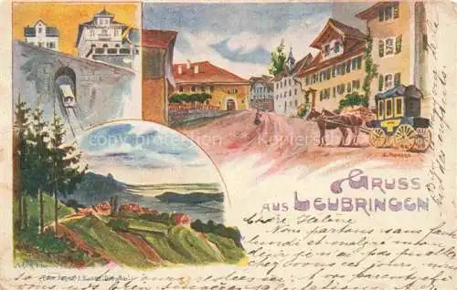AK / Ansichtskarte Leubringen Biel Bienne BE Dorfpartie mit Postkutsche Landschaft Kuenstlerkarte