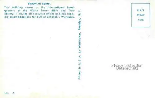 AK / Ansichtskarte NEW YORK City USA Bethel Brooklyn Watch Tower Bible and Tract Society