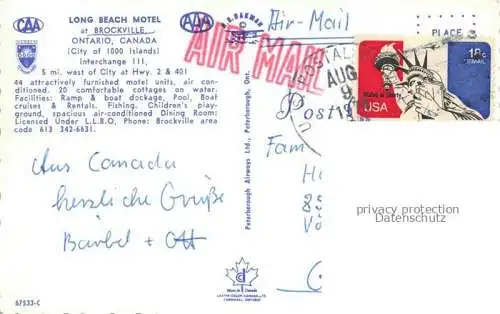 AK / Ansichtskarte Brockville Ontario Canada Long Beach Motel Fliegeraufnahme