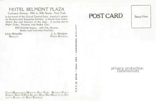 AK / Ansichtskarte NEW YORK City USA Belmont Plaza Lexington Avenue