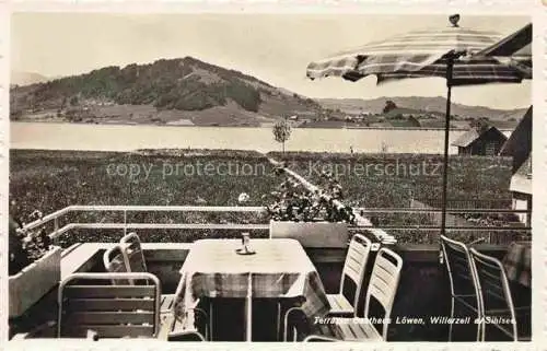 AK / Ansichtskarte Willerzell Einsiedeln SZ Terrasse Gasthaus Loewen am Sihlsee