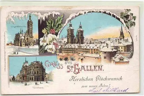 AK / Ansichtskarte St Gallen SANKT GALLEN SG Ansicht mit Kirchen Unionbank Neujahrskarte Glimmer