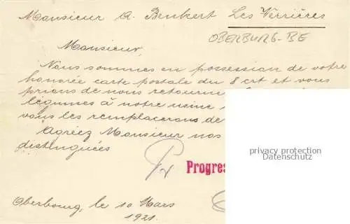 AK / Ansichtskarte Oberburg BURGDORF BE Progressa S.A. Oberbourg Geschaeftskorrespondenz