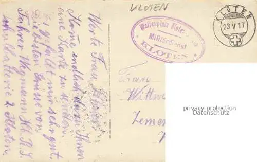 AK / Ansichtskarte Kloten Buelach ZH Gruppenbild Soldaten Akkordion Stempel Militaerdienst