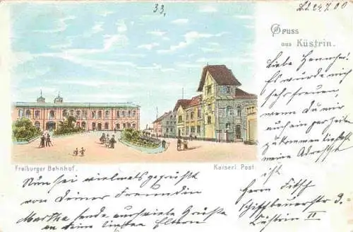 AK / Ansichtskarte Kuestrin-Kietz Brandenburg Freiburger Bahnhof Kaiserlicher Palast Litho