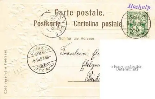 AK / Ansichtskarte Hochalp 1530m Urnaesch SG Berghotel Saentisgruppe Appenzeller Alpen Bilderrahmen Gemse Wappen