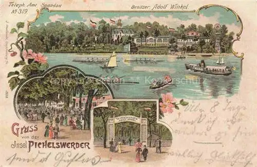 AK / Ansichtskarte Pichelswerder Insel Spandau BERLIN Restauration am Wasser Wilhelmshoehe Kuenstlerkarte