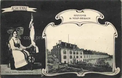 AK / Ansichtskarte Neuf-Brisach Neu-Breisach 68 Haut-Rhin Teilansicht Alsacienne Costume Spinnrad